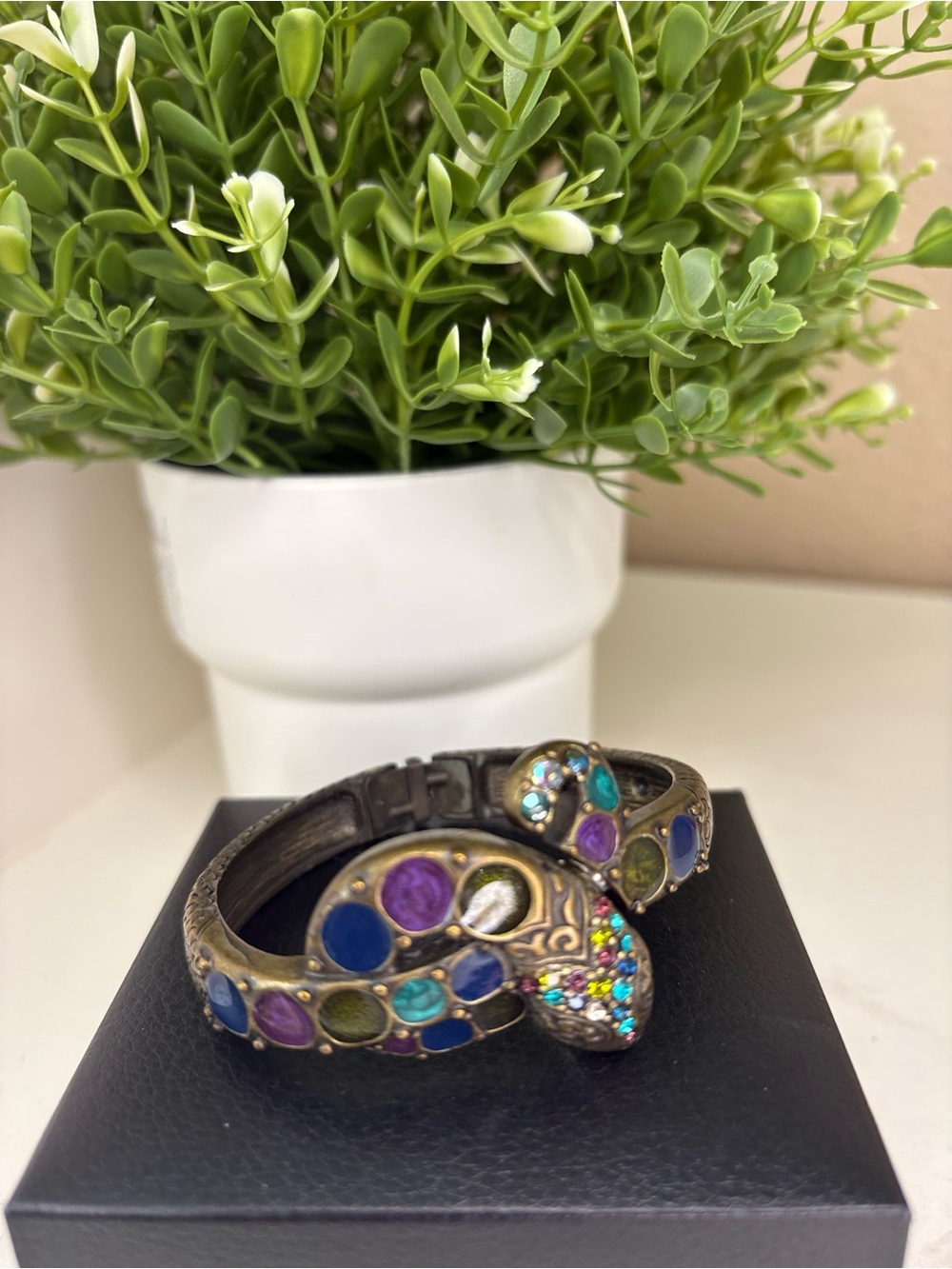 Vintage Chico’s Snake Serpent Clamper Bracelet Gold Tone Enamel Rhinestone